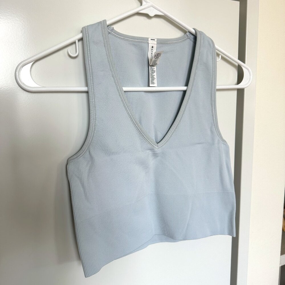Athleta Aurora Seamless Crop Rib Tank size Small color Blue Star